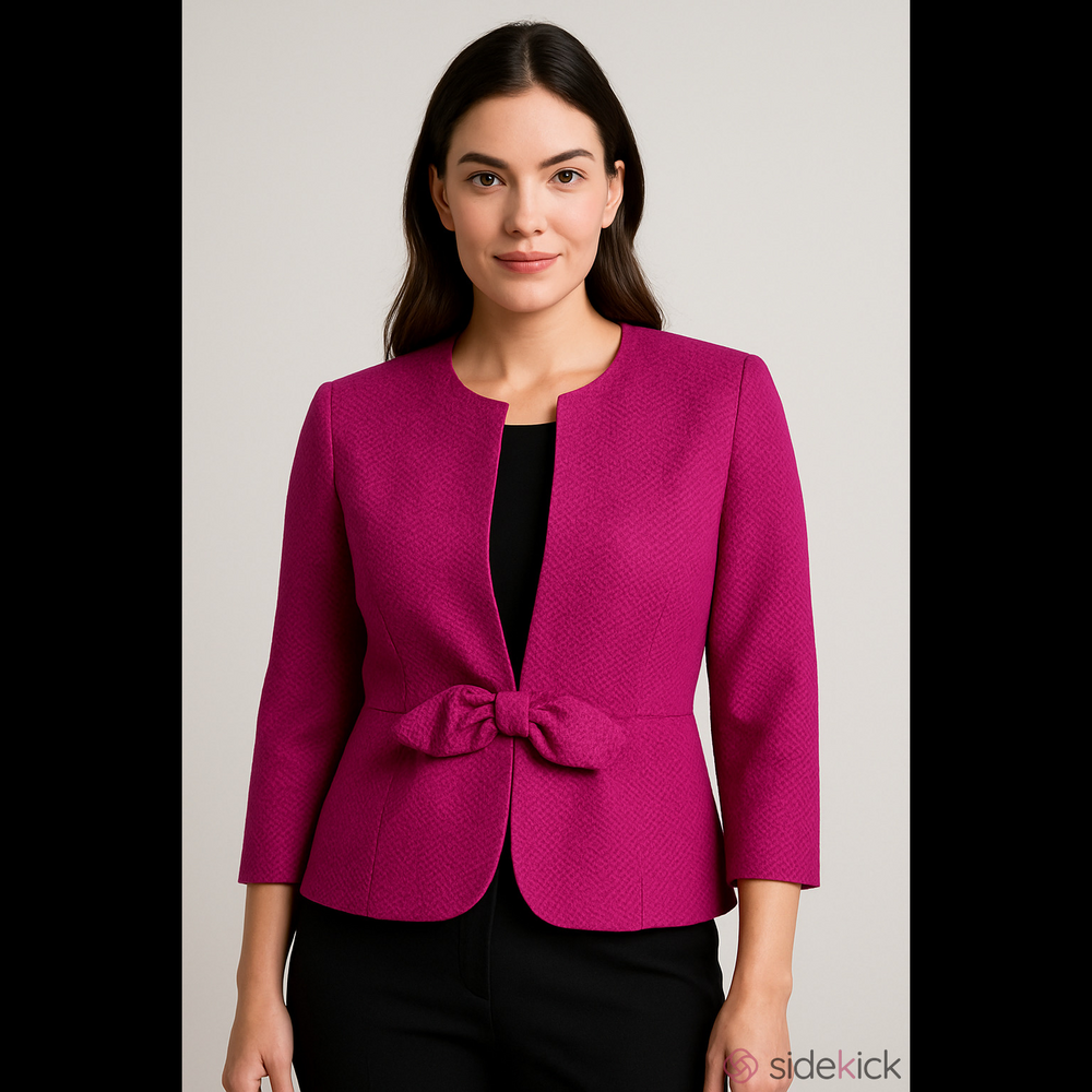 Carolina Herrera Rare Women's Bright Fuchsia Textured Crop Blazer Jacket Size 14